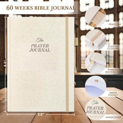 Prayer Journal for Woman - 60 Weeks Bible Journal with Prompts, Verse - color: Beige