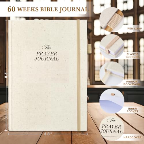 Prayer Journal for Woman - 60 Weeks Bible Journal with Prompts, Verse - color: Beige