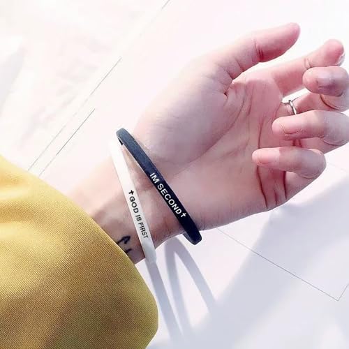 GOD IS FIRST BRACELET,IM Second Christian Rubber Inspirational Bible Verses Bracelets Motivational Jewelry Gifts for Men Women - color: White+Black