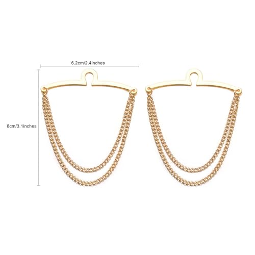 2Pcs Tie Chain for Men Classic with Double Single Gold Silver Elegant Chain Tie Cilp - color: gold double chain (two)