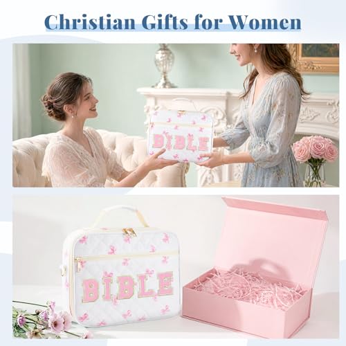 Personalized Initial Bible Cover Case for Women Bible Bag w/Study Supplies - color: Pink Bow, size: Pink Bow-Bible