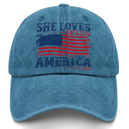 She Loves Jesus and America Too Hats for Womens Soft Washed Distressed Baseball - color: She Loves Jesus and America Toocyan Blue1