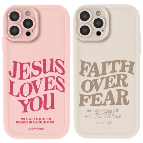 for iPhone 14 Pro Max 6.7'' 2 Pack Cute Christian Jesus Phone Case - color: Pink & Brown Jesus Faith Slogan, size: iPhone 14 Pro Max