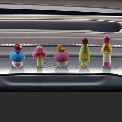 Craedli 5PCS Mini Resin House Car Dashboard Decorations, Mushroom Ornaments - size: 5PCS