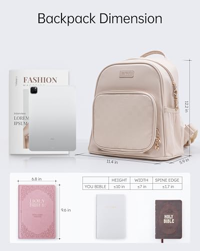 Premium Bible Backpack Set for Women - Stylish Checkered PU Leather Bible Bag with 72 Bible Tabs, 4 Highlighters & 2 Pens - Ideal for Church, Study & Travel - color: Beige