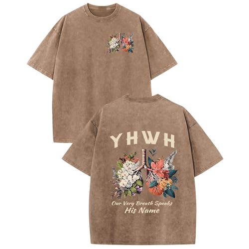 Christian Jesus Shirts for Men Faith God YHWH Shirt Bible Verse Religious Tshirts Oversized Graphic Vintage T-Shirts - color: Coffee, size: Large
