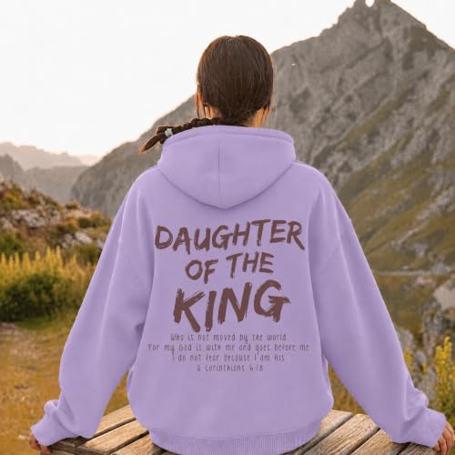 Daughter Of The King Hoodie For Women Christian Religious Hoodies Jesus Bible Verse Inspirational Hooded Sweatshirts - color: Purple, size: X-Large