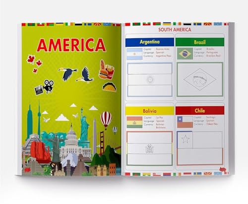 Flags of the World - Sticker Coloring Activity Book For Children : Continent, Country, Capital, Language and Currency
