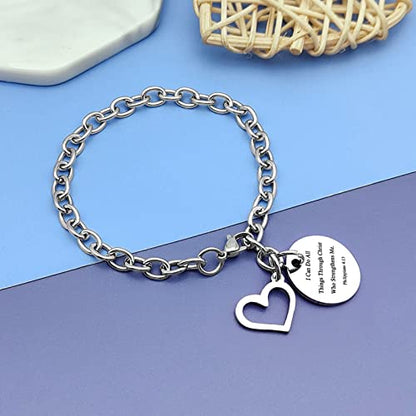 DlaeKua Christian Bracelet Jewelry I Can Do All Things Through Christ Who Strengthens Me Bracelet Gifts for Women Men Religious Gifts Bible Verse Jewelry Birthday Gifts Stainless Steel Chain Bracelet