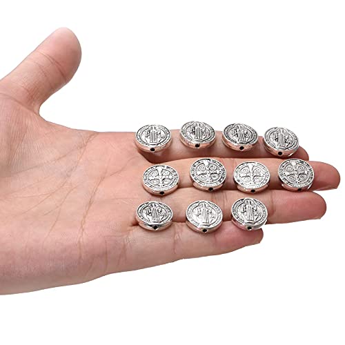 30pcs Round Religious Spacer Beads Antique Silver Alloy San Benito Loose Beads for DIY Rosary Necklace Bracelet Earring Jewelry Making Supplies