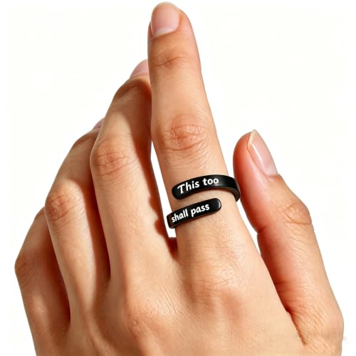 Faith Over Fear Cross Inspirational Rings for Women Daughter, Christian Blessed Hope Love Encouragement Rings Adjustable Open Tiny Purity Wrap Thumb Cross Ring Jewelry Graduation Cocktail Party - color: This Too Shall Pass Black