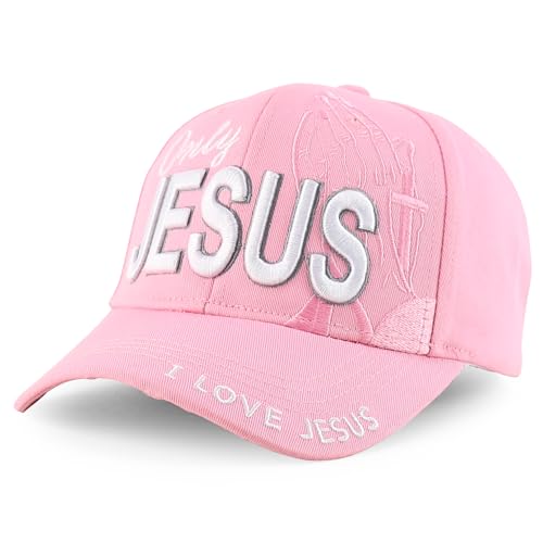 Trendy Apparel Shop Only Jesus Praying Hand Embroidered Christian Ball Cap - color: Pink