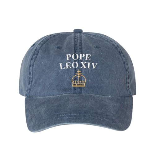 Pope Leo XIV with Crown Embroidered Baseball Cap Adjustable Cotton Dad Hat Pigment-Dyed - color: Navy