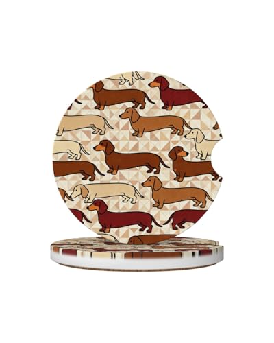Ceramic Car Cup Coasters 2PCS - Retro Wiener Dog - color: Retro Wiener Dog