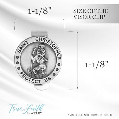 True Faith Jewelry Round St Christopher Medal Visor Clip for Car, Patron Saint of Travelers, Gift for New Driver, Fine Pewter (92% Tin) - size: St. Christopher (Round) 3