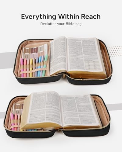 BellaHold Bible Cover Case for Women Quilted Bible Case with Handle Strap - color: Black & Brown, size: M/L