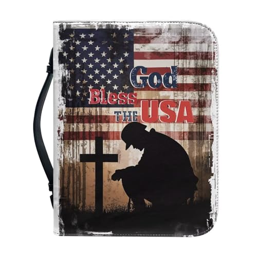 America God Print Womens Bible Cover Protective Church Organizer Holder Bag Letter Bible Bag with Handles Soft Bible Case size：M - color: America god, size: M（9.21-6.3in）