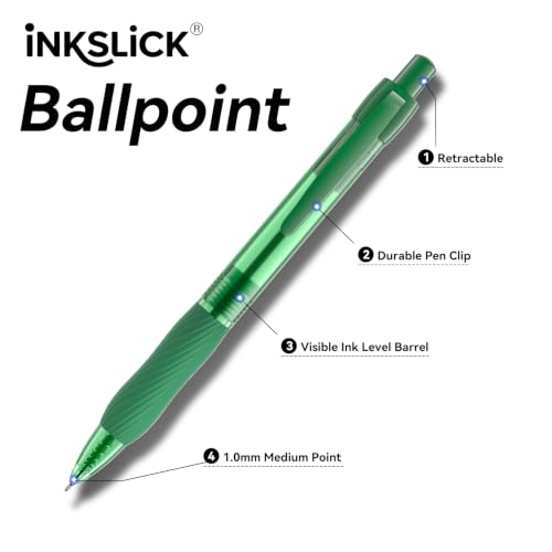 50 Pack Green Ink Ballpoint Pen with Soft Grip, Bulk Pens 1.0mm - color: Green