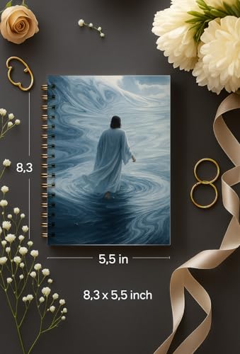 bitCNY Religious Spiral Journal – Jesus Walking on Swirling Waters – Faith Inspired Christian Notebook for Prayer & Reflection, Spiral Bound 5.5x8.3 Inches - color: white-Swirling Water with Jesus