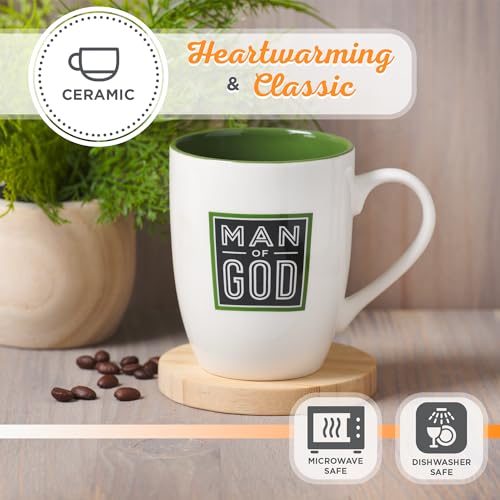 Christian Art Gifts Inspirational Ceramic Coffee & Tea Scripture Mug for Men - color: White & Green/Man of God, size: 12 Ounces