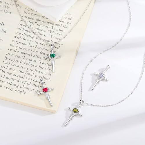 Iefil Cross Necklace for Women - Birthstone Necklace - color: 07-Jul-Created Ruby