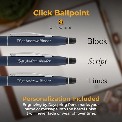 Cross Click Personalized Ballpoint Pen in Midnight Blue with Chrome Trim - color: Midnight Blue