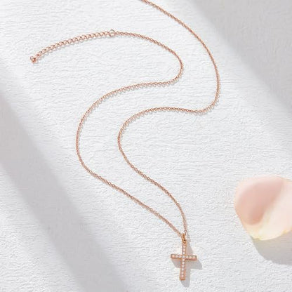 Gold Cross Necklace for Women Diamond Necklace for Women Sparkling Cubic Zirconia Pendant 18K Gold Plated Cross Pendant Religious Jewelry with Diamond Birthday Gift Christian Gifts for Her - color: White Gold, style: Small Cross