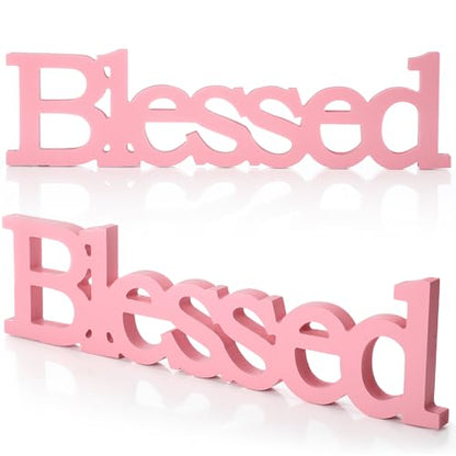 Blulu Blessed Letter Table Sign Wooden Blessed Standing Sign,Pink - color: Pink