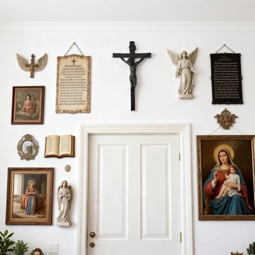 DreamsEden 13 Inch Cast Iron Wall Crucifix, Jesus on The Cross Sculpture - Religious Wall Art Decor for Home - color: Black