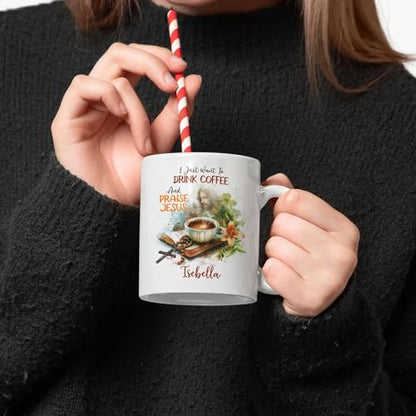 Custom Christian Faith Mug, Coffee And Praise Jesus Cup With Customized Name, Bible And Floral Design Coffee Mug 11oz 15oz, Personalized Spiritual Ceramic Cup, Gift For Friend Coworker - color: XUA-324-1556-COFFEE AND PRAISE JESUS MUG
