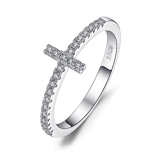 JewelryPalace 14k White Yellow Rose Gold Plated 925 Sterling Silver Rings for Women, Cubic Zirconia Promise Rings for Her, Stackable Wedding Bands Rings for Women Infinity Forever Love Knot Ring - color: 3-sterling Silver-cross Ring