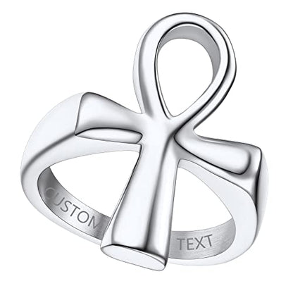 ChainsProMax Can Engrave Men Ancient Egyptian Eye of Ra Ankh Cross Ring, Size #7-#14, Stainless Steel/Gold Plated/Black (Send Gift Box) - color: Engrave-ankh cross-stainless