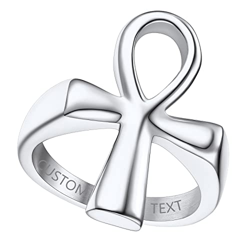 ChainsProMax Can Engrave Men Ancient Egyptian Eye of Ra Ankh Cross Ring, Size #7-#14, Stainless Steel/Gold Plated/Black (Send Gift Box) - color: Engrave-ankh cross-stainless