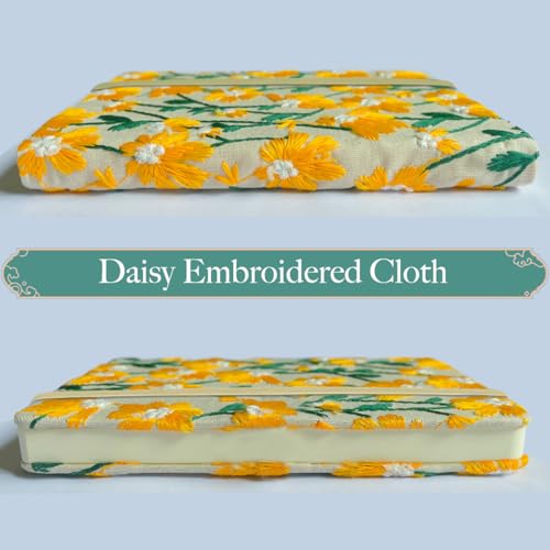 Daisy Gift, Flower Journal, Embroidered Notebook, Beautiful Journals for Women, 8"x6", Hardcover, Lay Flat, A5, Lined Paper, Wide Ruled Page, Writing Journal, Yellow Daisy, with Elastic Band - color: A5-Ruled-Yellow Daisy