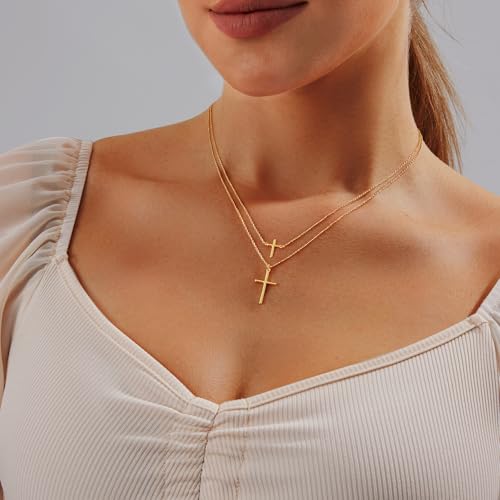 HAXIYA Cross Pendant Necklaces for Women Layered Cross Choker Faith Jewelry - style: Simple+Mini-Gold