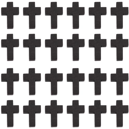 SUNNYCLUE 100Pcs Cross Charms Bulk Wood Cross Beads Black Wooden Cross Charm Bead Mini Small 15x22mm Rosary Pocket Crosses Easter Holiday Crucifix Charms for Jewelry Making Charms DIY Crafts Supplies - color: 100Pcs Black 22x15mm