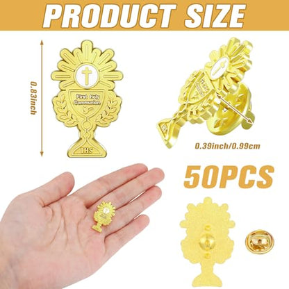 Hoteam 50 Pcs First Communion Enamel Lapel Pins Bulk Chalice with Grapes and Wheat Gold Plated Religious Pins Gifts for First Holy Communion Catholic Baptism Christian Memorial Favors - style: Classic Style