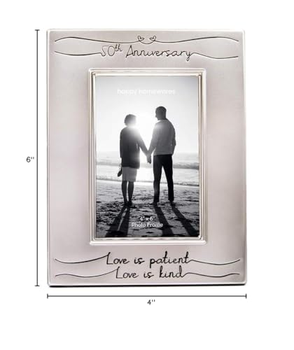 Haysom Interiors Beautiful Two Tone Silver Plated 50th Anniversary 4" x 6" Picture Frame with Black Velvet | Unique and Thoughtful Gift Idea by Happy Homewares - size: 50th Anniversary