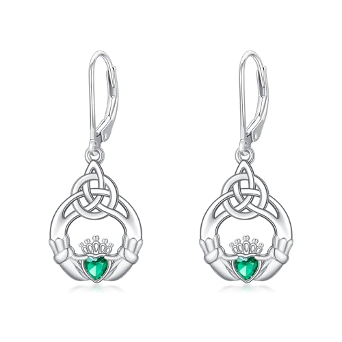 HPQQ Earrings for Women Sterling Silver Dangle Earrings Birthday Christmas Jewelry Gifts for Women Wife Mom - color: White Gold-Claddagh-B