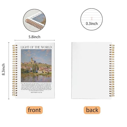 VNWEK Abstract Christian Spiral Notebook Journal 5.5x8.3 Inch, Light of the World Matthew 5:13-16 Bible Verse Journal, French Town Religious Lined Hardcover Spiral Notebook - color: 42-XZ-bible-notebook