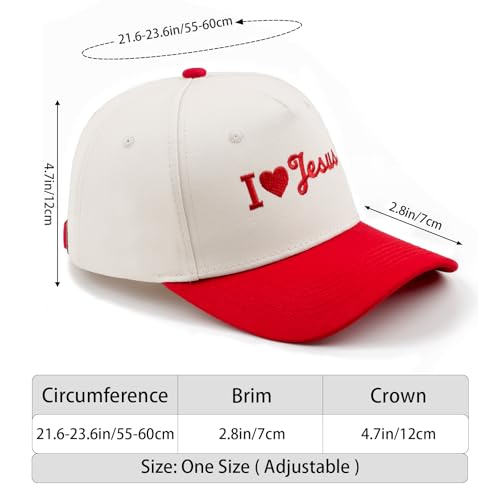 Embroidered Christian Two-Tone Baseball Cap for Men & Women, Adjustable Dad Hat Christmas Easter Gift - color: I Love Jesus Heart, Red/Beige