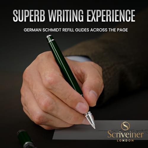 Scriveiner British Racing Green Rollerball - Stunning Luxury Pen With Chrome Finish, Schmidt Ink Refill, Best Roller Ball Pen Gift Set for Men & Women, Professional, Executive Office, Nice Pens - color: 12. British Racing Green with Chrome