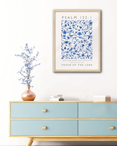 EcoHest 16x20 in Psalm 122:1 Blue Floral Framed Christian Wall Art - color: Framed Blue, size: 20"L x 16"W