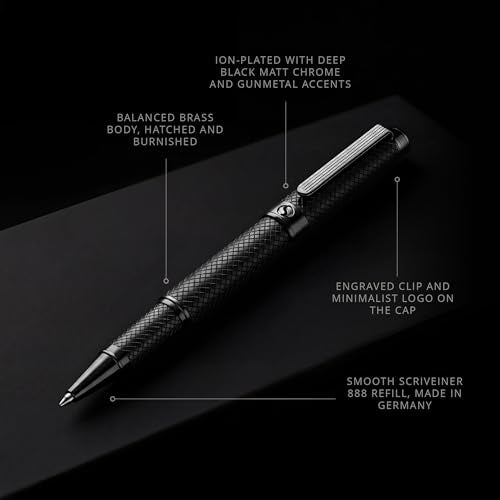 Scriveiner All Black Rollerball Pen - Stunning Luxury All Metal Matt Black Pen, Schmidt Ink Refill, Best Roller Ball Gift Set for Men & Women, Professional, Executive Office, Custom Name Engraving - color: AllBlack (Personalized)