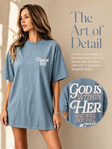 Muicy Womens Psalm 46 5 God is Within Her Christian Bible Verse Oversized T Shirt 2026 Summer - color: Dusty Blue, size: Medium