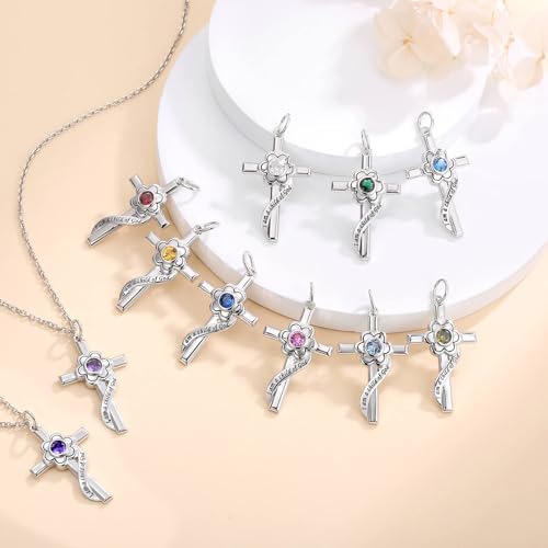 I am a Child of God Necklace - 925 Sterling Silver Birthstone Flower Cross Pendant Religious Jewelry Baptism First Communion Confirmation Gifts for Girls - style: Jun