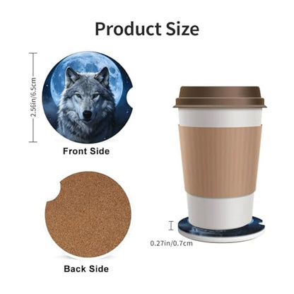 Wolf Moon 2 Pack Car Cup Holder Coasters Absorbent Ceramic Coaster - color: Gray