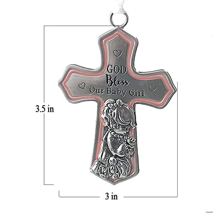 elskandi Crib Cross God Bless This Baby Girl Wall Art for Nursery