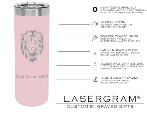 LaserGram Personalized 22oz Skinny Tumbler, Christian Cross (Pink) - color: Pink