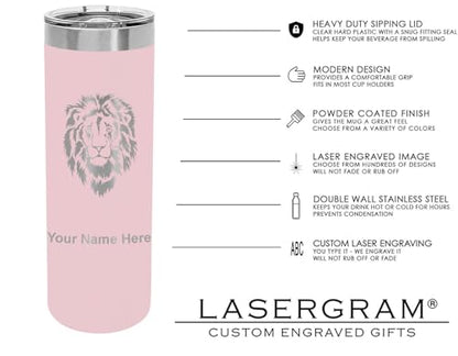 LaserGram Personalized 22oz Skinny Tumbler, Christian Cross (Pink) - color: Pink